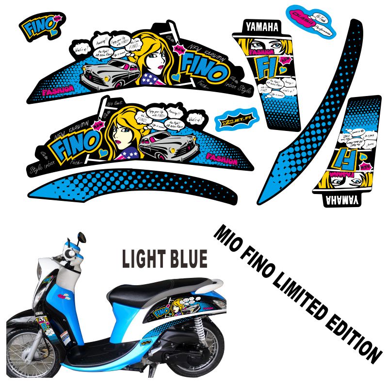 tem dán Xe  Yamaha Mio Fino-Đỏ tươi-Màu xanh da trời - Nhãn dán không thấm nước