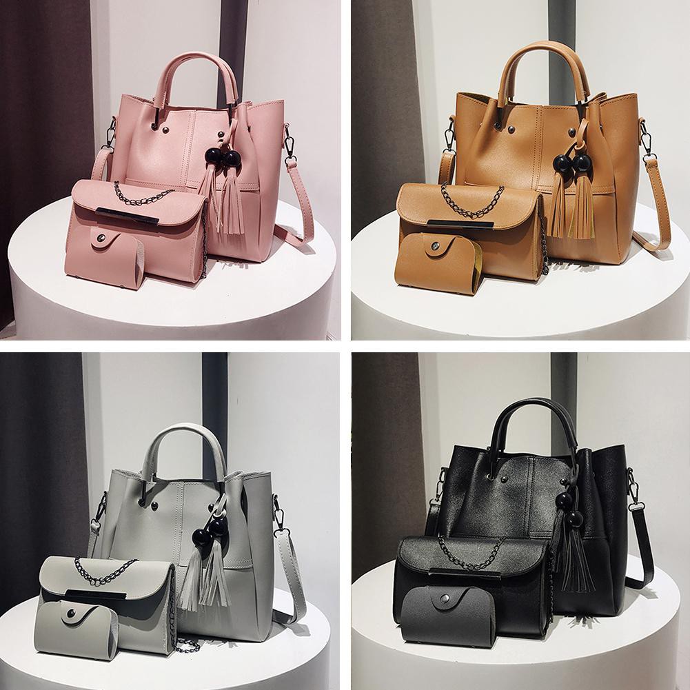 Set túi xách phối tua rua + Túi đeo chéo dây mắc xích + Ví đựng thẻ da PU thời trang nữ | BigBuy360 - bigbuy360.vn