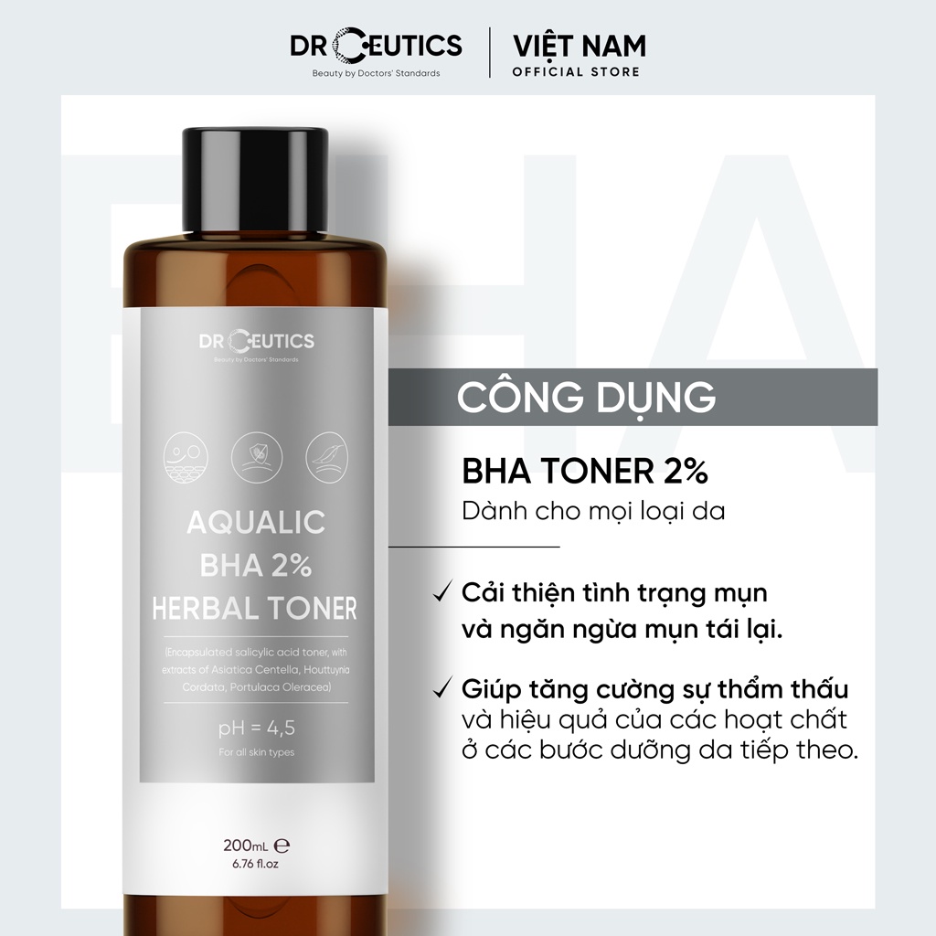 DrCeutics Dung dịch Cân Bằng Da AQUALIC BHA 2% HERBAL TONER - NỀN NƯỚC