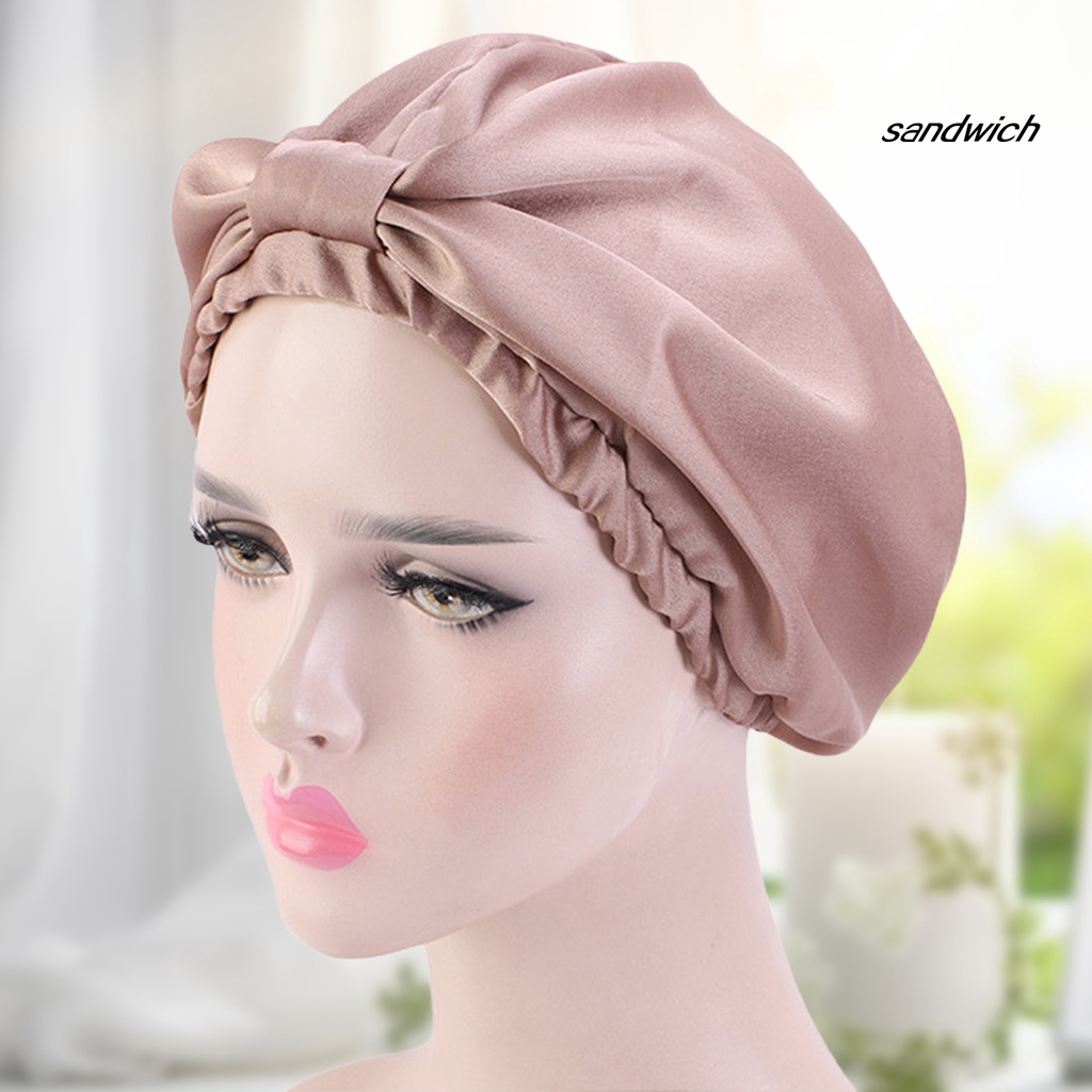 Mũ trùm đầu hai lớp màu trơn co giãn bảo vệ tóc khi ngủ thiết kế đơn giản