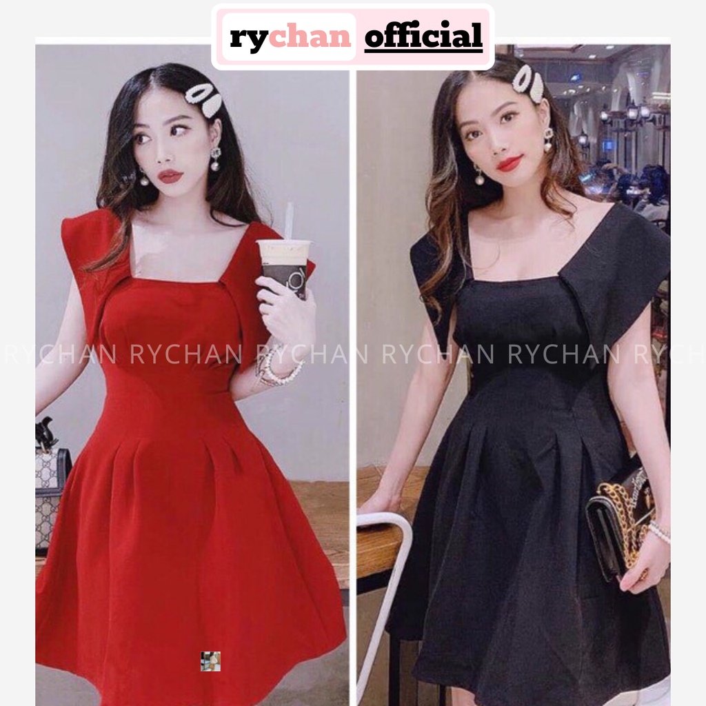 DX026 - Đầm Xòe Cổ Vuông 2 Màu Sang Trọng Đầm Dự Tiệc Đi Chơi