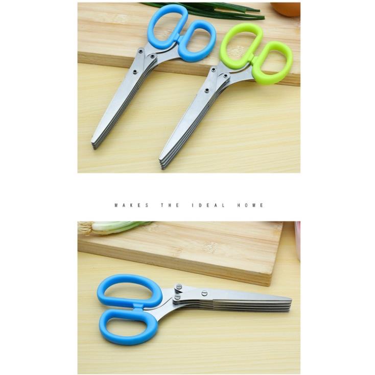 Kéo Inox Nhiều Lưỡi Cắt Nhỏ Hành Lá, Cắt Đồ Ăn 5 Lưỡi Thông Minh, Siêu Nhanh