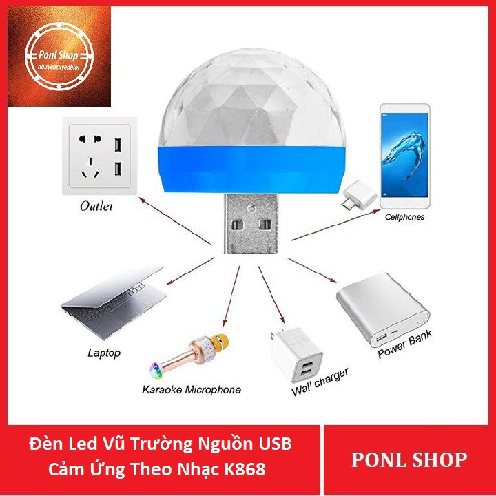 Đèn Led Vũ Trường Nguồn USB Cảm Ứng Theo Nhạc k868