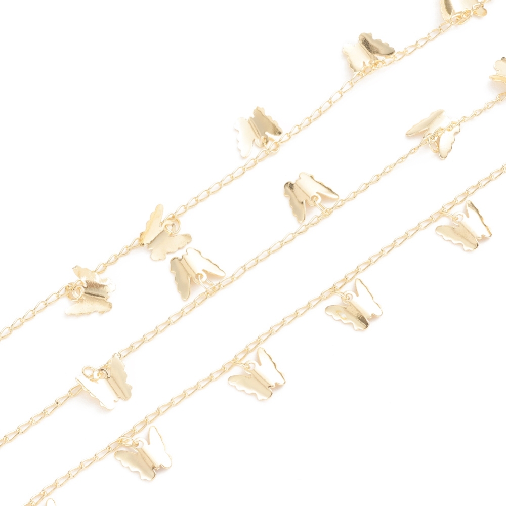 CHARMS Cuộn Dây Đồng Mạ Vàng 18k 10m 3x1.5x0.3mm; Bướm 7.5x8 X 0.5mm