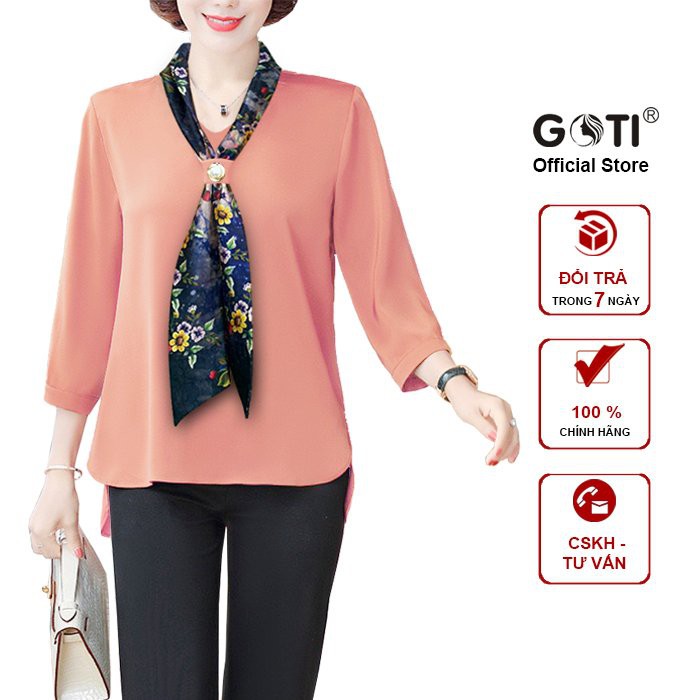 GOTI - Áo Lụa Trung Niên Che Bụng Dạng Áo Kiểu Cổ Phối Họa Tiết - Áo Tặng Mẹ U60 3A23 3A05 3A06