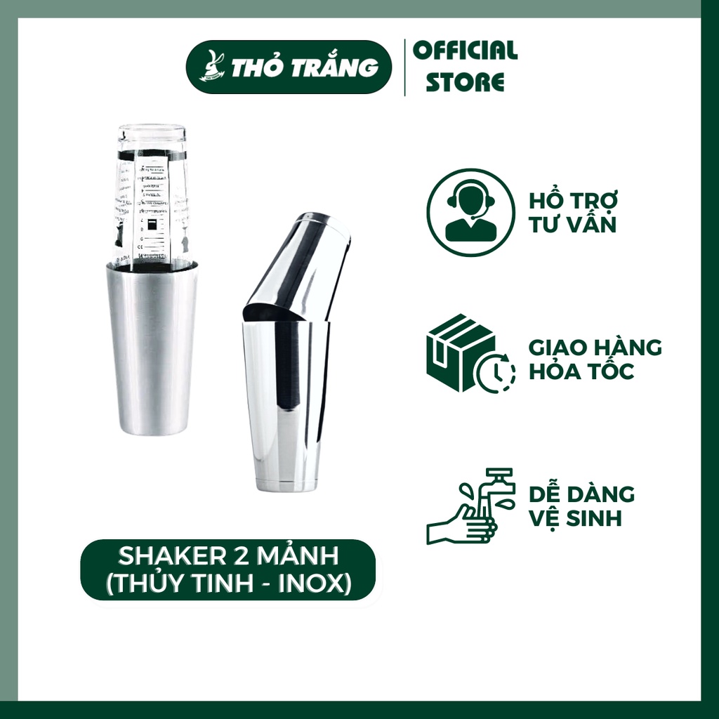 Shaker 2 Mảnh Boston (Thủy tinh - Inox) Dùng Trong Pha Chế