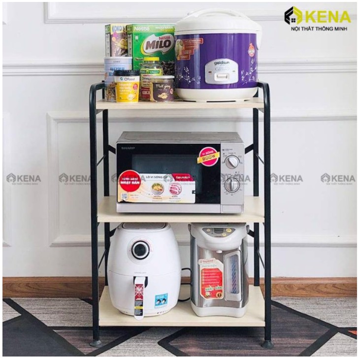 Kệ Để Lò Vi Sóng 3 Tầng KENA KN 164-3 Mặt Gỗ Kết Hợp Khung Kệ Sắt Cao Cấp | BigBuy360 - bigbuy360.vn