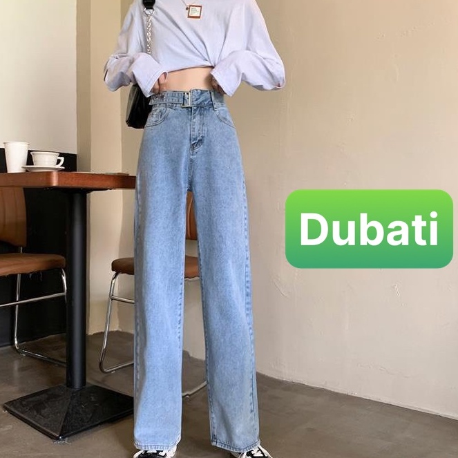 QUẦN BAGGY JEAN NỮ ỐNG SUÔNG RỘNG KHÓA DÂY NÚT BẤM MỚI LƯNG CAO NÂNG MÔNG -DB 129- DUBATI FASHION