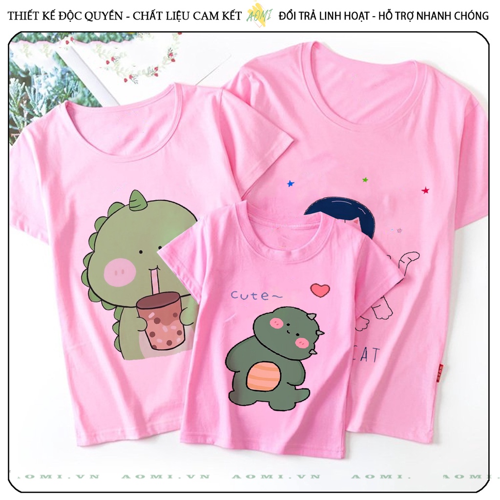 ÁO THUN khủng long thỏ phi hành gia cute UNISEX PHÔNG HỒNG TAY NGẮN NAM NỮ GIA ĐÌNH CẶP ĐÔI TRẺ EM BÉ TRAI GÁI AOMIVN