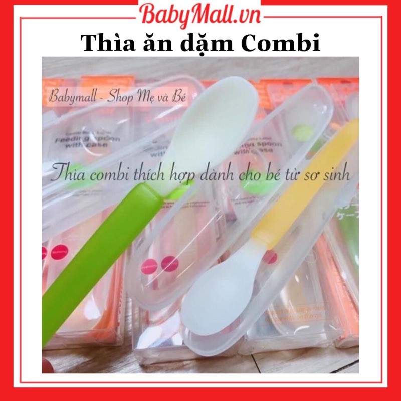 Thìa ăn dặm Combi Kèm hộp cam và xanh [CHÍNH HÃNG]