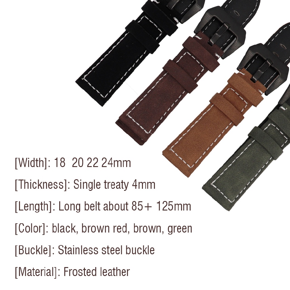 Universal Retro Genuine Leather Wristwatch Band Strap Black Buckle 18/20/22/24mm