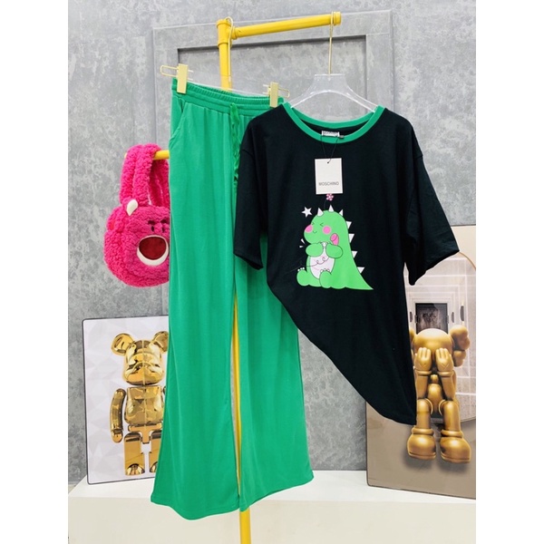 Set quần suông áo thun cotton khủng long đáng yêu ( kèm hình thật)