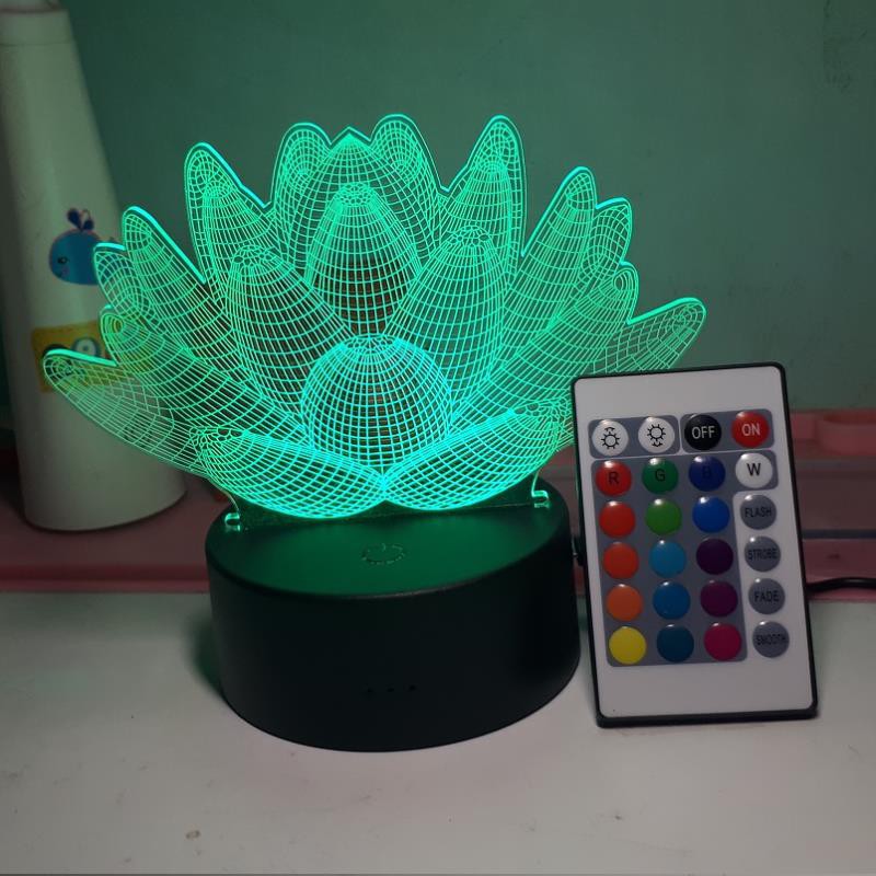Đèn ngủ, Đèn trang trí Led 3D, Đèn ngủ 16 màu mini có điều khiển