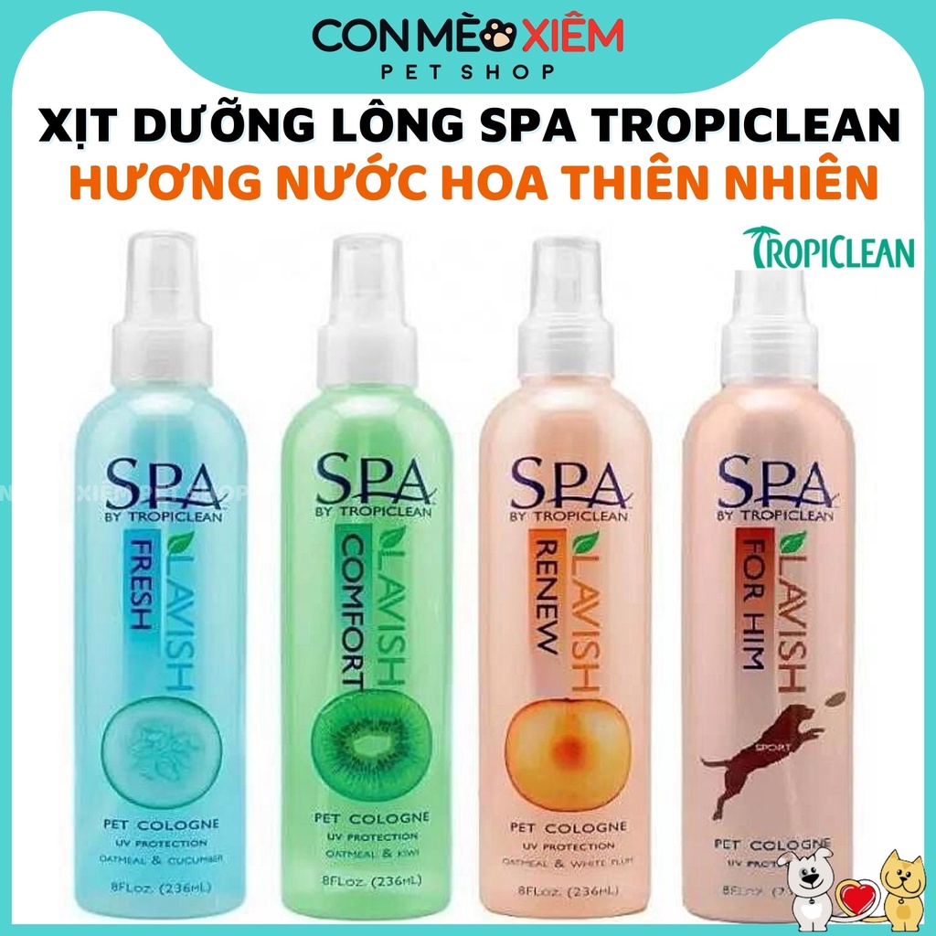 Xịt thơm chó mèo lavish spa Tropiclean 236ml, dưỡng mượt chăm sóc lông thú cưng Con Mèo Xiêm