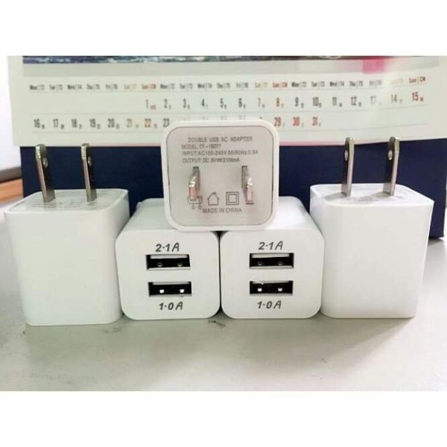 Cốc sạc 2 cổng 5V/1A và 5V/2A