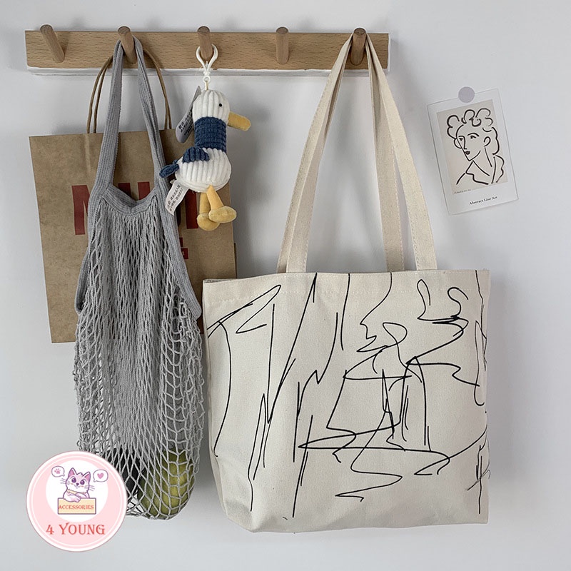 Túi tote thời trang phong cách Ulzzang vải canvas đựng vừa A4 đẹp giá rẻ T1004