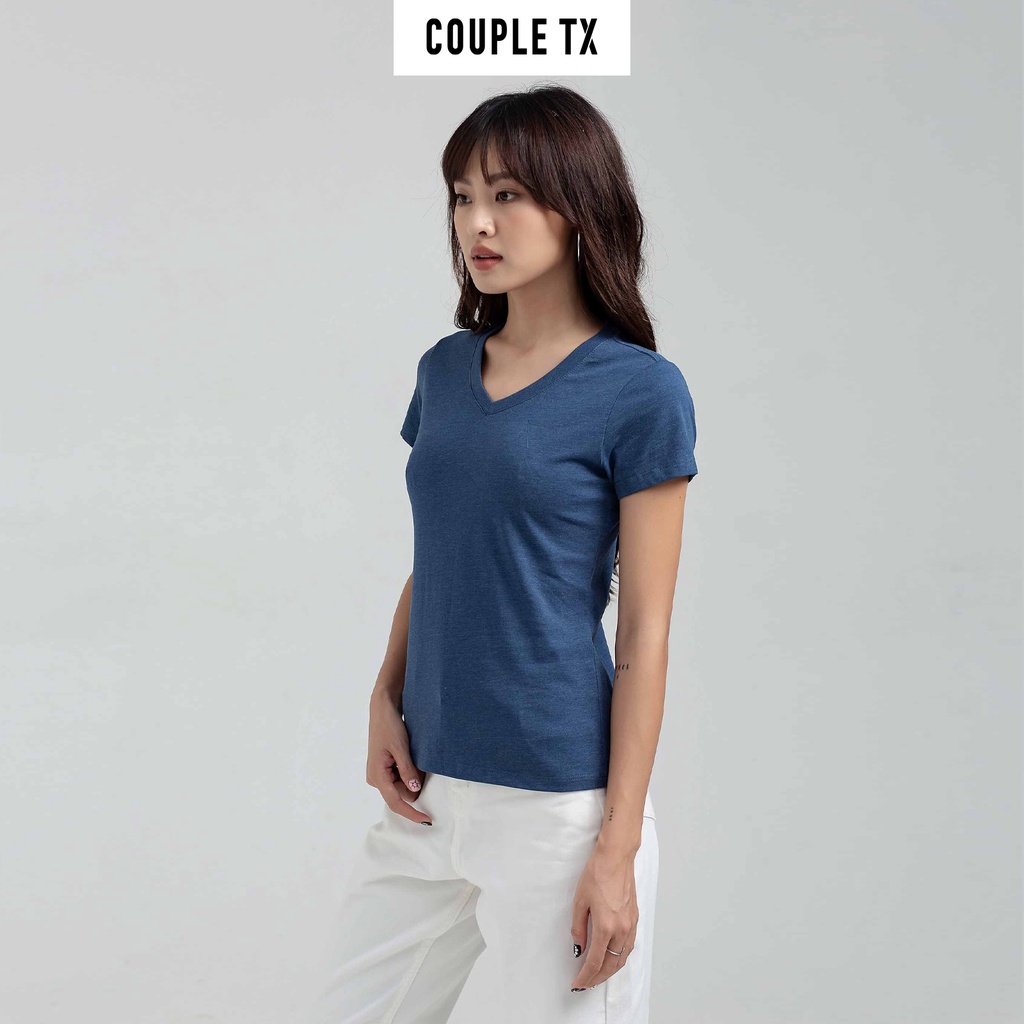 Áo Thun Nữ Cổ Tim Couple TX Basic Vải Đốm In Logo X