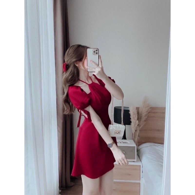 Đầm cổ yếm nơ tay chất mềm mại Đầm đi chơi sang chảnh bigsize Kim Ngân từ 50 kg đến 100 kg M/L/XL/XXL Đầm Đỏ