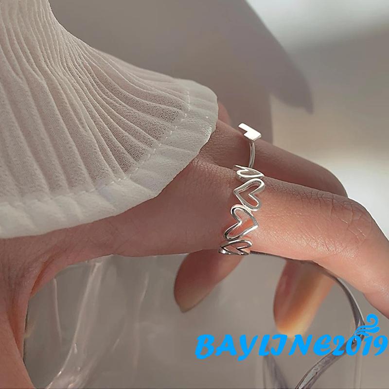 Set 2 nhẫn dạng hở điều chỉnh được kích thước trang trí trái tim thời trang dành cho nữ