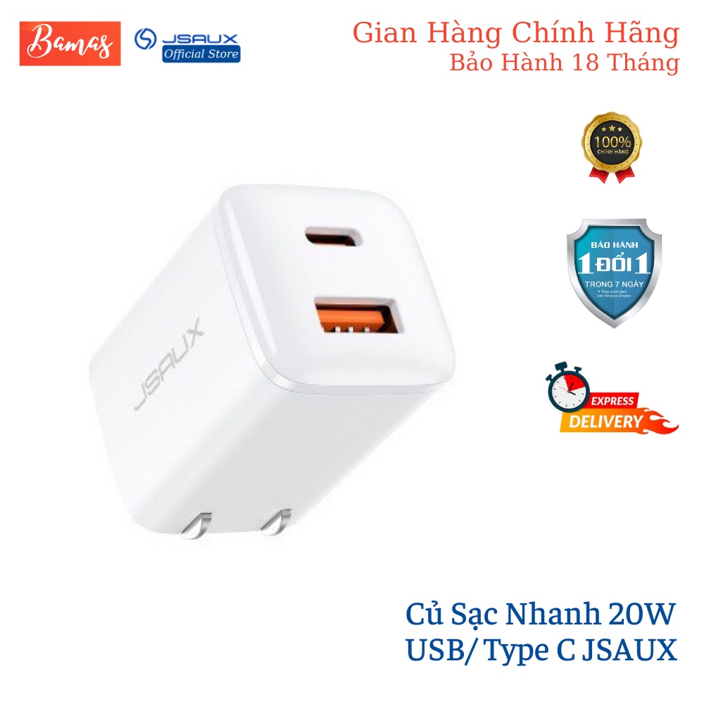 Củ Sạc Nhanh 20W Mini CH2002 JSAUX Sạc Chuẩn PD – Cho iPhone, iPad, Samsung, Oppo, Huawei… USB-C PD 20W và USB-A 18W