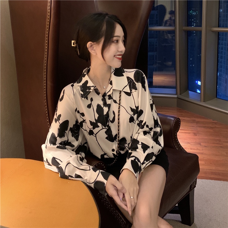 Áo Sơ Mi Tay Dài Họa Tiết Hoa Phong Cách Hàn Quốc Cổ Điển Thời Trang Xuân Thu Mới Cho Nữ