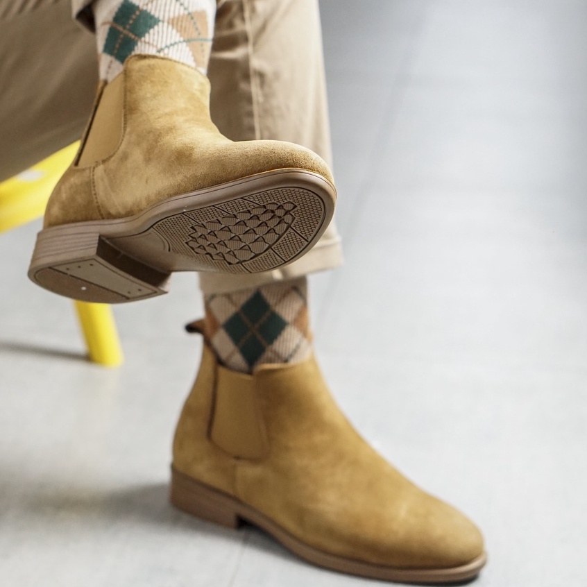 Giày da nam chelsea cổ lửng da bò thật có hai màu đen , vàng bò bảo hành 12 tháng