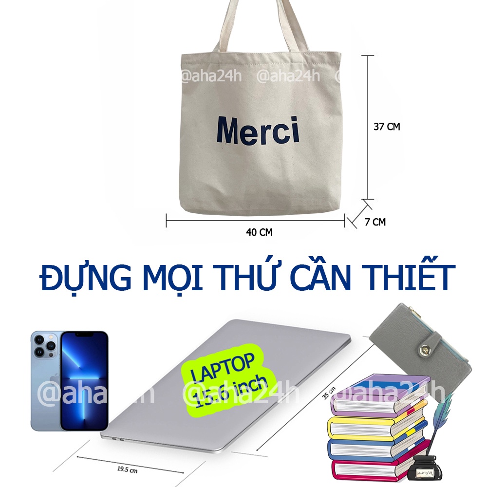 Túi tote vải Canvas phong cách đi học đi chơi hàn quốc giá rẻ in Merci AH1601