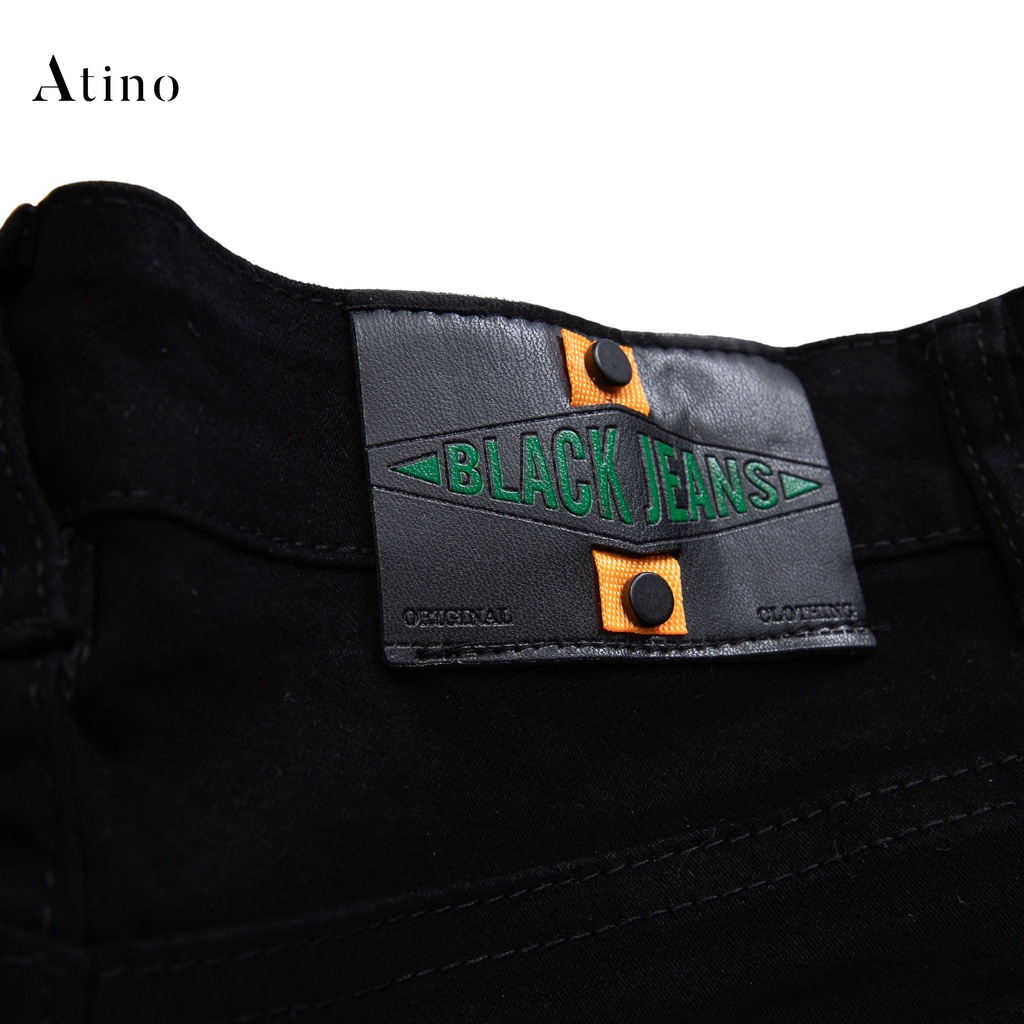 Quần Jean Nam Đen Rách Gối ATINO Chất Liệu Jean Pha Spandex Form Regular-Fit QJ8871