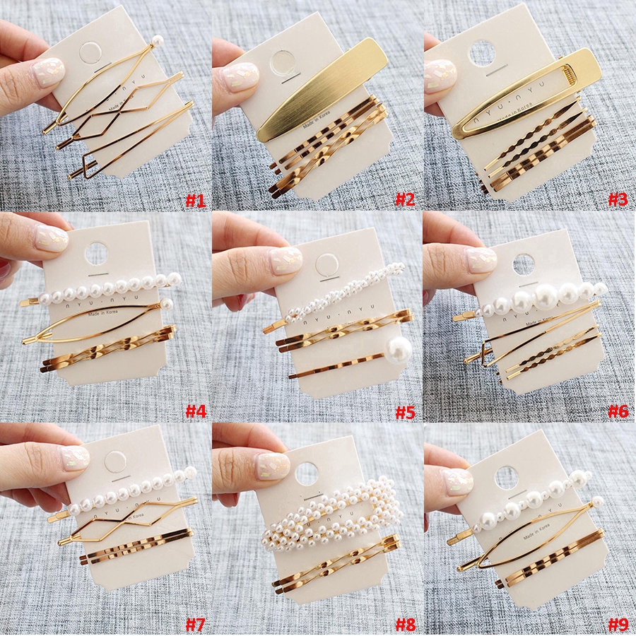 Set 3 kẹp tóc kim loại đính ngọc trai giả xinh xắn cho nữ