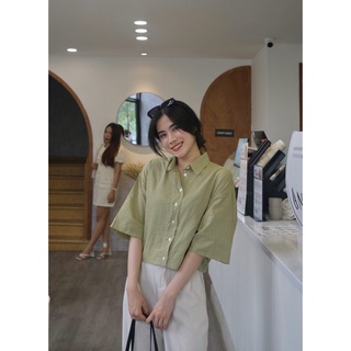 Áo sơ mi đũi tay lỡ dáng lửng the.sweaterweather TSW (ảnh thật)