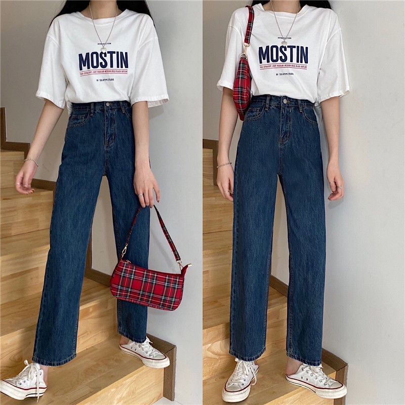 Quần jean SUXI lưng cao ống đứng dáng rộng phong cách Hàn Quốc thời trang mới dành cho nữ