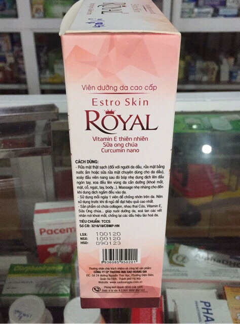 Viên dưỡng da cao cấp chứa vitamin e, sữa ong chúa, nhau thai cừu ESTRO SKIN ROYAL VỈ 5 viên