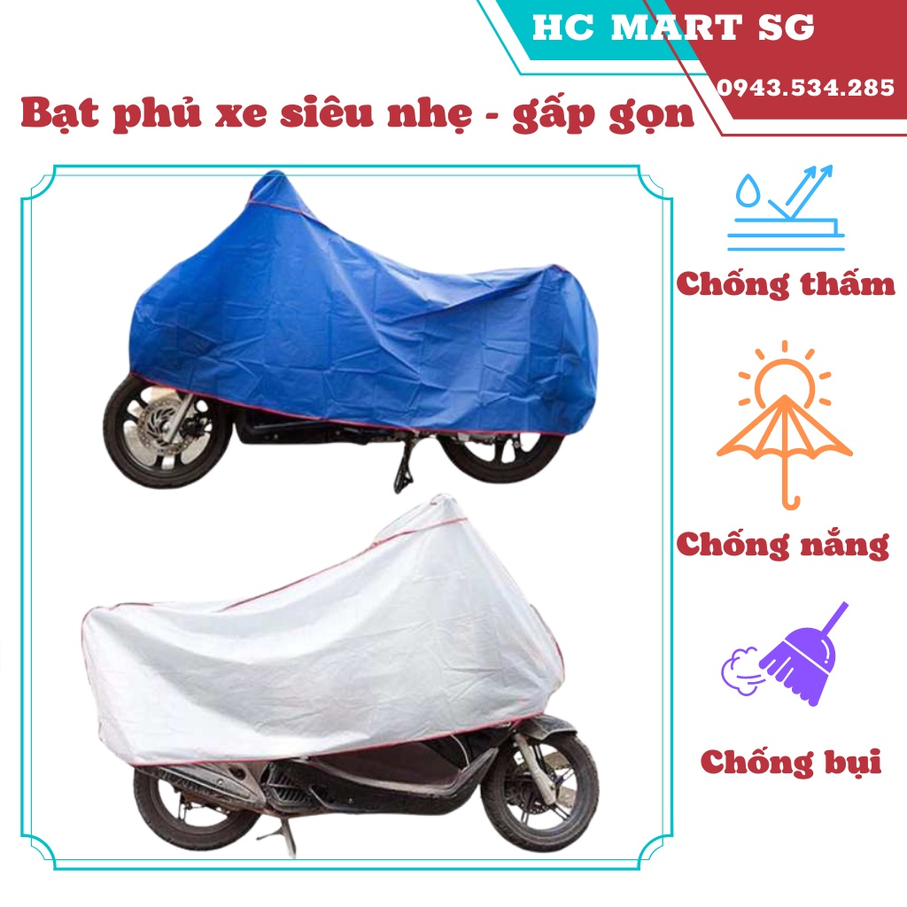 Bạt phủ xe, Bạt trùm xe máy tráng nhôm chống mưa nắng (Trùm được tất cả các loại xe từ SH 150i trở xuống) - An Toàn
