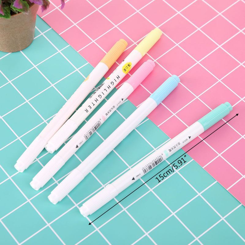 Shwnee 5pcs Eye Color Dual Double Head Highlighter Pen Marker Liquid Chalk Fluorescent Pencil Drawing Stationery