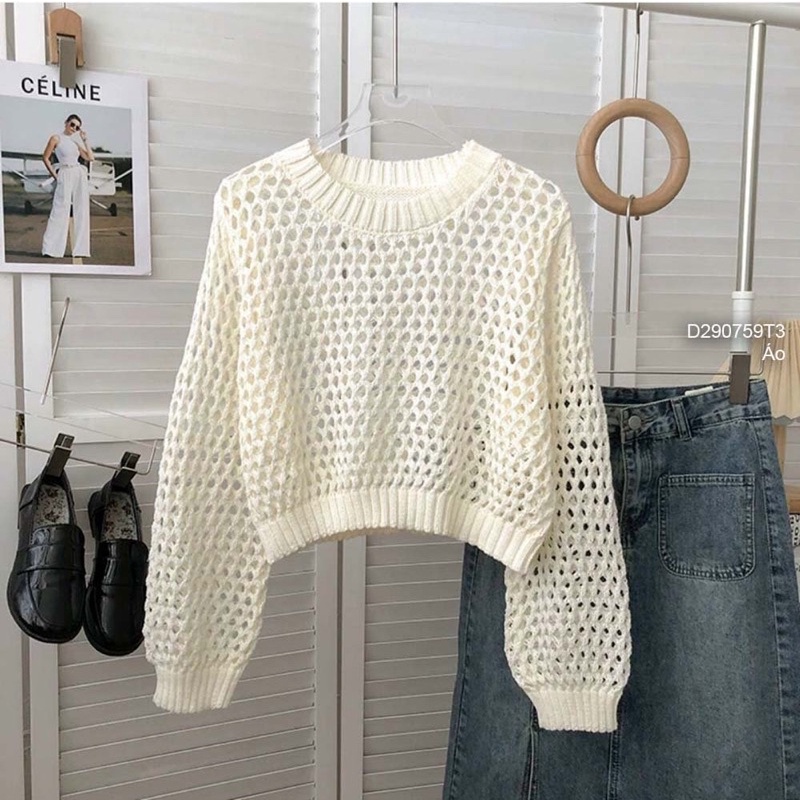Áo len lưới croptop QC