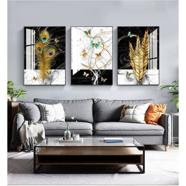 Tranh Treo Tường Decor Tránh Gương bộ 3 tranh kèm phụ kiện treo hiện đại phòng khách- GD36