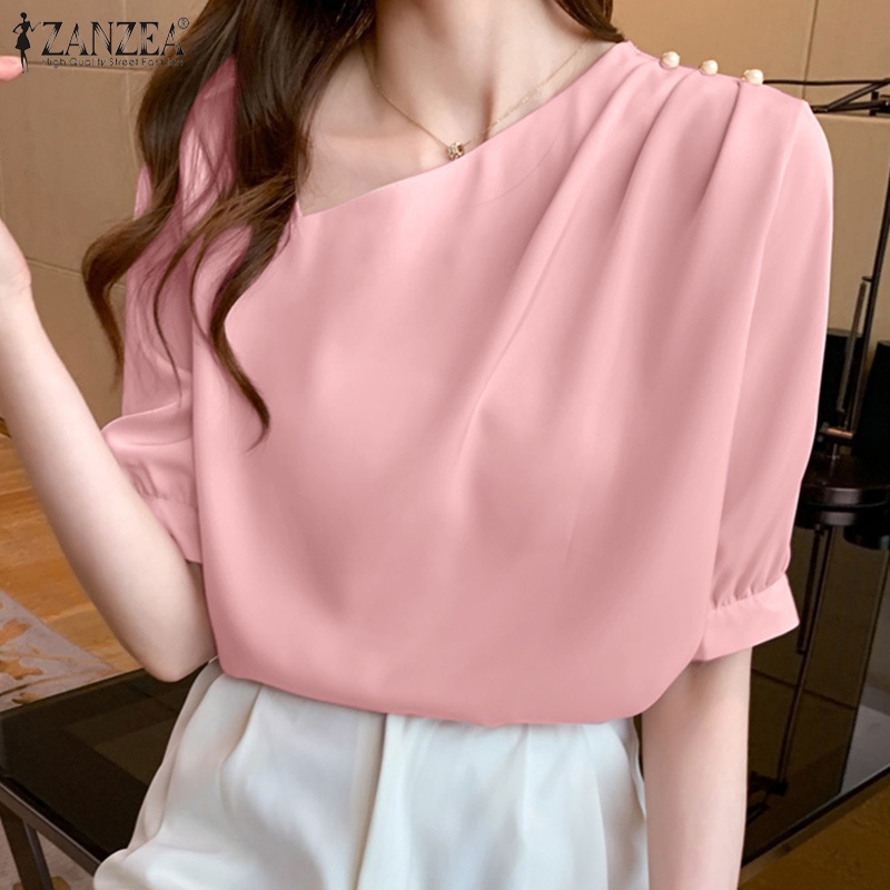 Áo nữ ZANZEA tay lửng cổ chữ V kiểu dáng thời trang phong cách Hàn Quốc