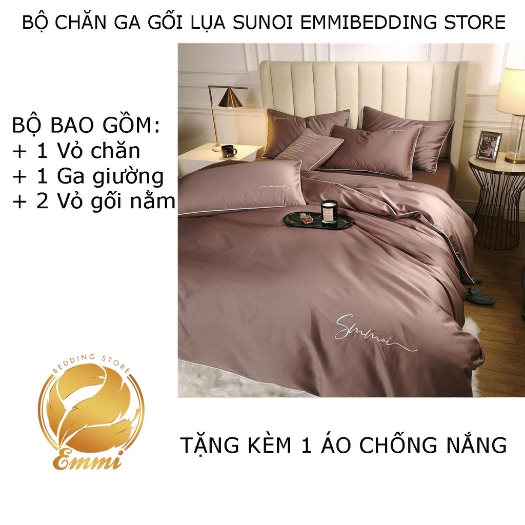 Bộ chăn ga gối lụa sunoi EMMIBEDDING STORE các mẫu màu trơn sang trọng
