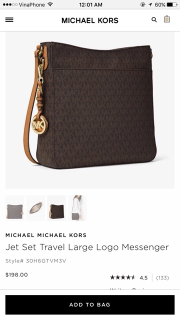 Túi đeo chéo MK , MICHAEL KORS Jet Set Travel Large Logo Messenger , chính hãng authentic mua từ Mỹ về