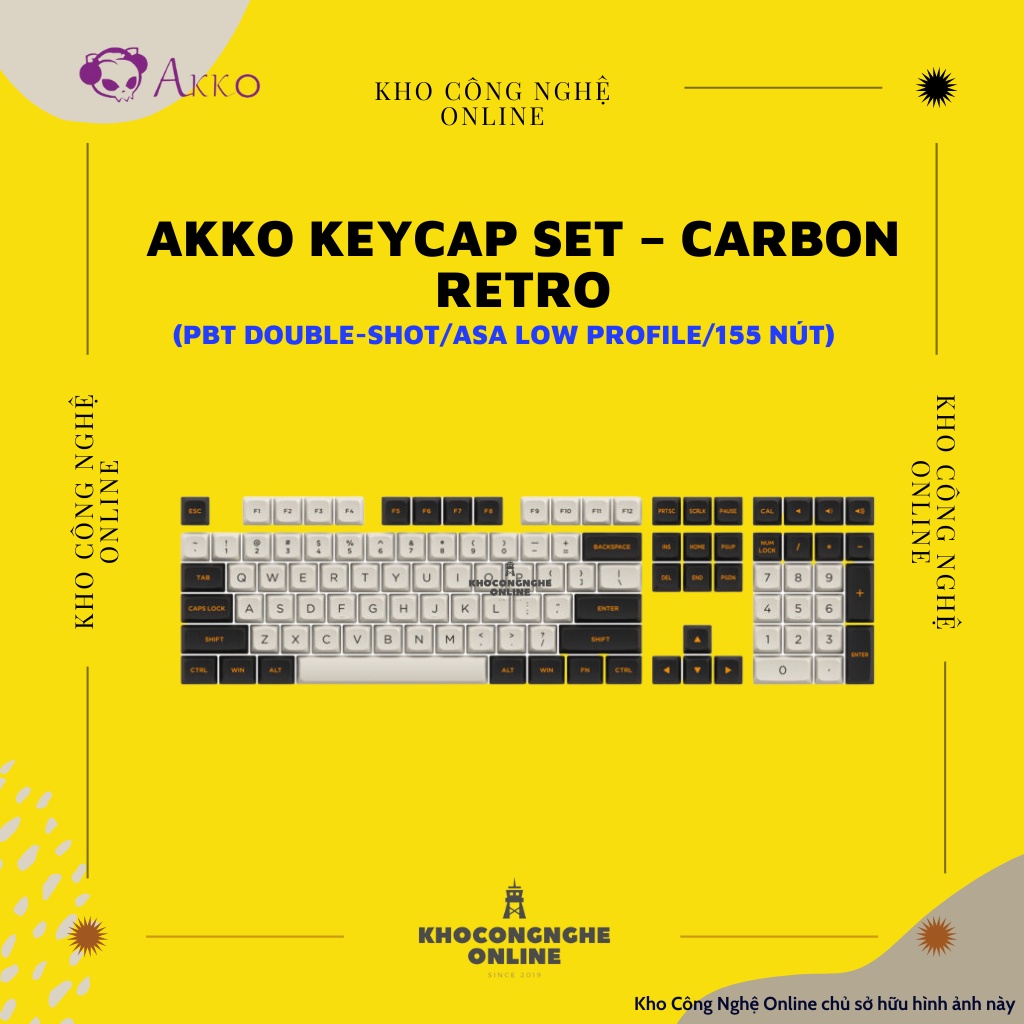 [Mã 33ELSALE hoàn 7% đơn 300K] AKKO Keycap set – Carbon Retro (PBT Double-Shot/ASA Low profile/155 nút)