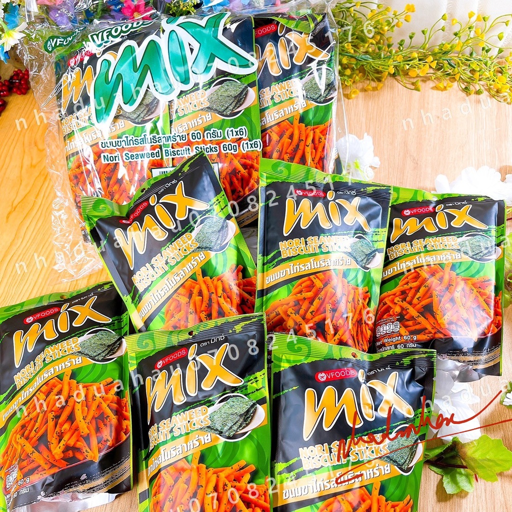Lốc 6 gói bánh snack/ bim bim tăm que cay MIX Thái Lan gói lớn 60gam