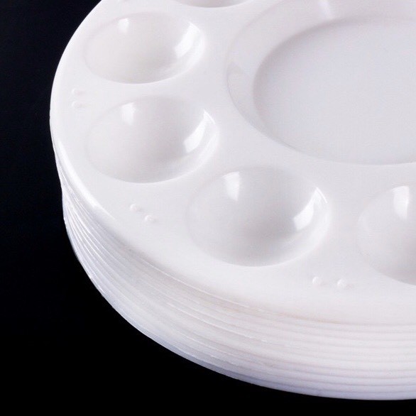 Khay pha màu Palette màu họa cụ vẽ nhựa tròn 10 rãnh chuyên dụng cho màu nước Acrylic đường kính 17cm