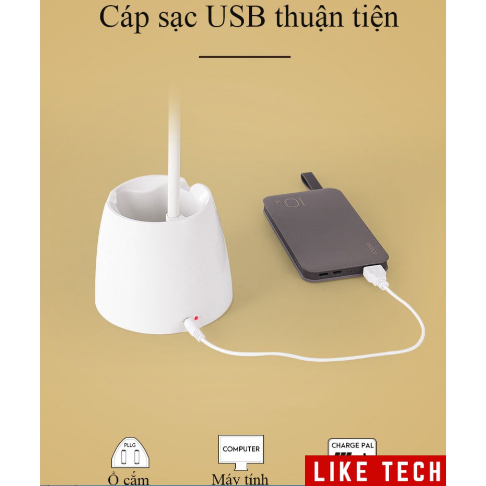 Đèn Bàn Học Đọc Sách LED Chống Cận 03 Chế Độ Ánh Sáng Bảo Vệ Mắt Có Hộp Bút Và Giá Để Điện Thoại