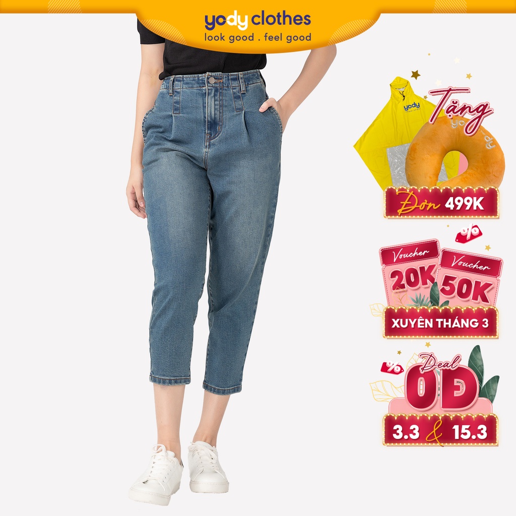 Quần jean baggy nữ YODY lưng cao co giãn tốt tôn dáng QJN3076