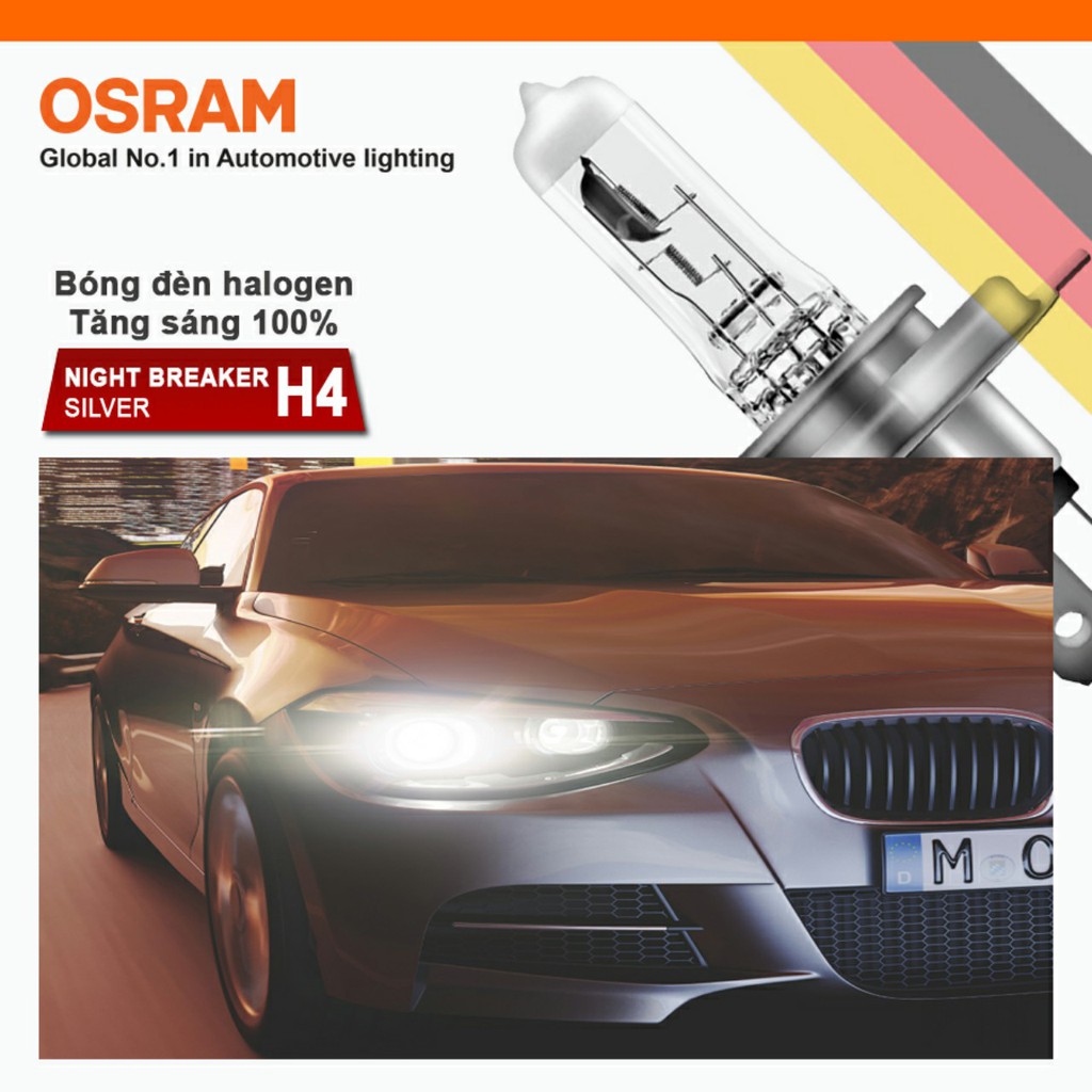 Bóng Đèn Halogen Tăng Sáng 100% OSRAM NIGHT BREAKER SILVER H4 12v 60/55w