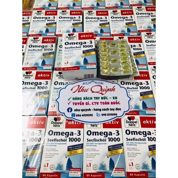 Viên uống dầu cá Omega-3 . 1000 Doppel herz Hộp 80v