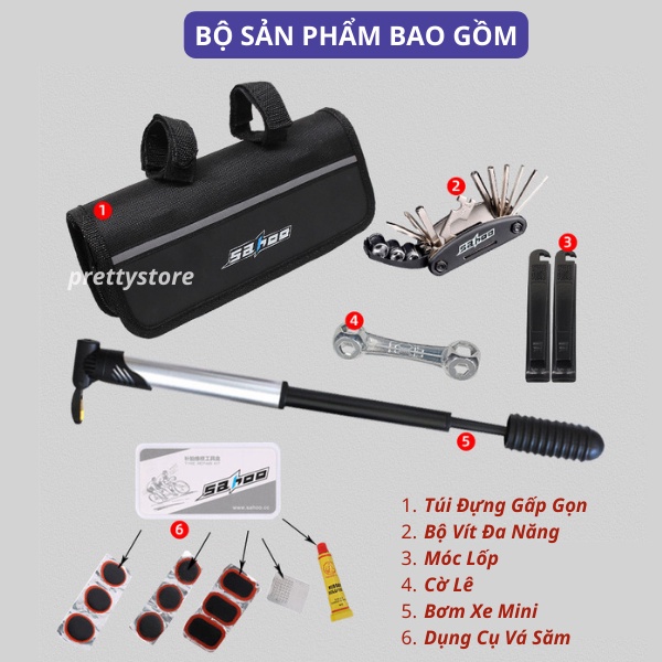 Dụng cụ sửa xe đạp, bộ vá săm xe SAHOO cao cấp gập gọn tiện lợi khi mang đi lại