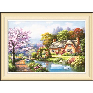 Tranh thêu chữ thập 3d Phong cảnh ngôi nhà hạnh phúc AL.53519 (91x64) chưa thêu