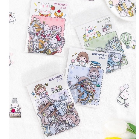 RY DIY- Set 40 Sticker ROSY POSY nhỏ xinh hình cô gái tóc mái ngố dễ thương trang trí nhật kí,...