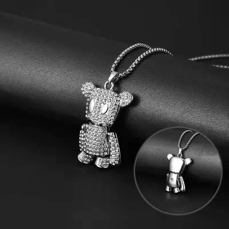 Dây Chuyền Mặt Gấu Hoạt Hình Đính Đá Phong Cách Hip Hop Mới
